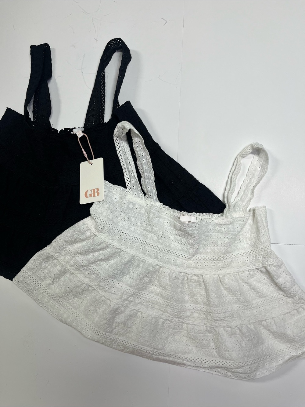 Gianni Bini Black and White Eyelet Tiered Camisole Set